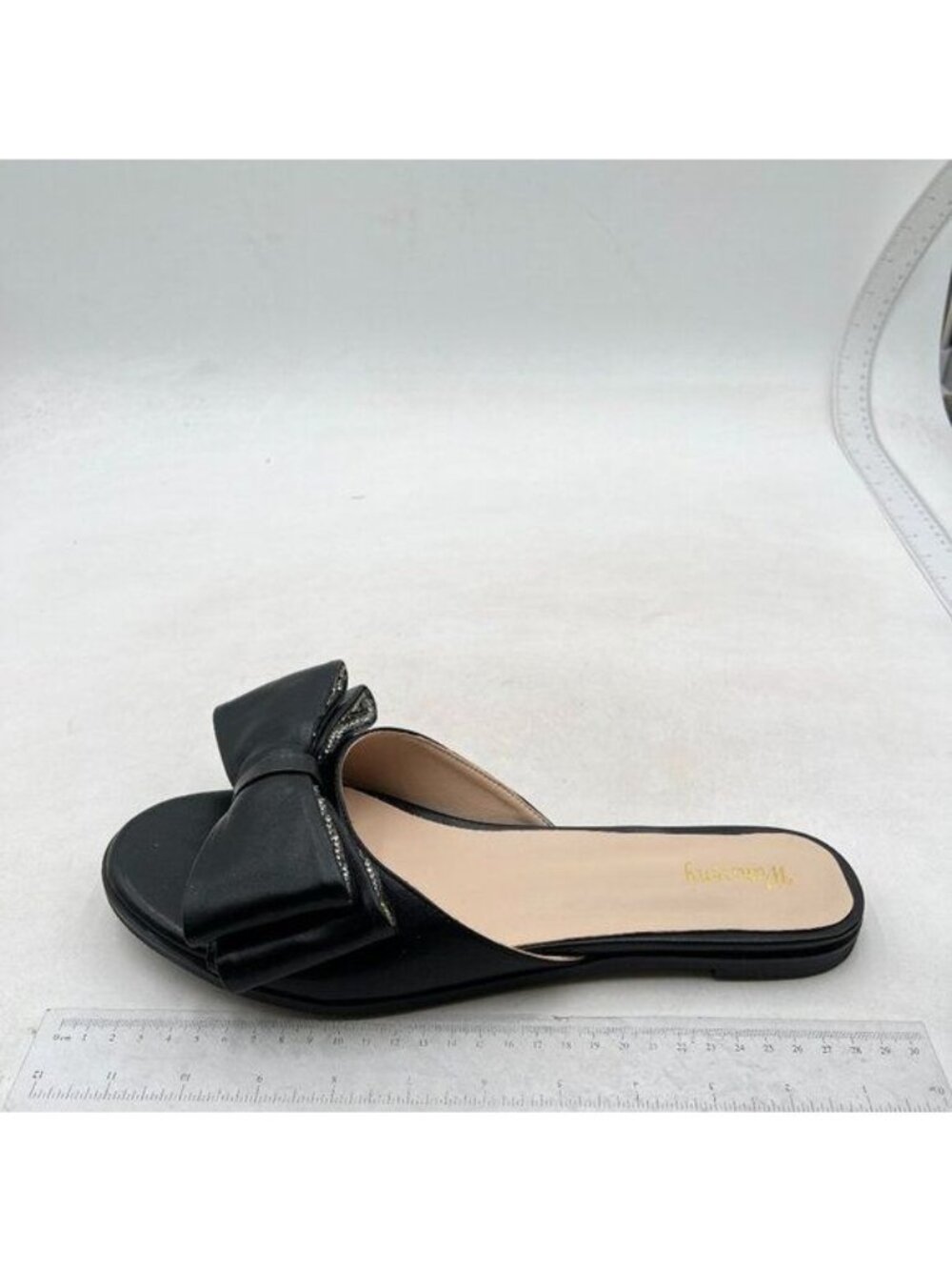 Wansseny Women's Bow Flat Sandals Dressy Round Open Toe Sandals Black